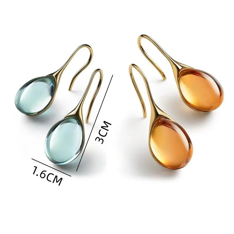 2 Pcs Gold-color Earrings Luxury Style Inlaid Faux Cat's Eye Stones Colorful Fashion Earrings