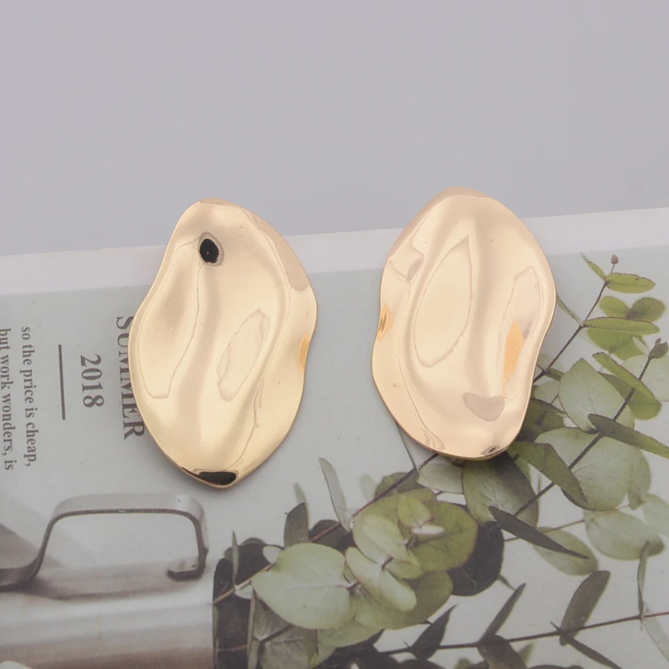 Exaggerated Irregular Big Metal Smooth Wrinkles Drop Earrings Unique Design Gold Color Ear Jewelry New Year Gift