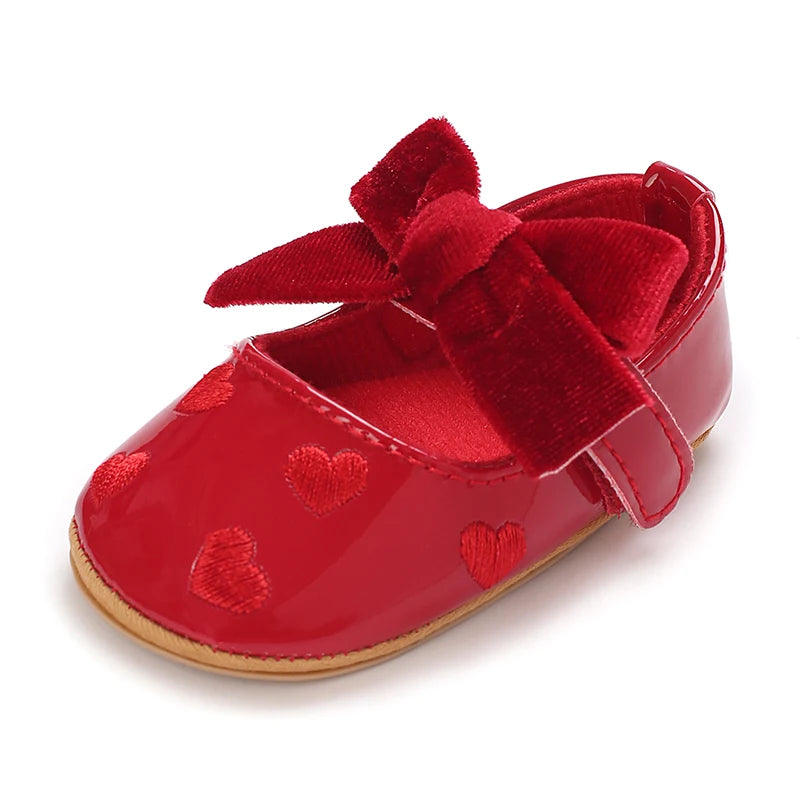 Spring and Autumn Girl Baby Shoes Classic Fashion Red Theme Cute Bow Princess Shoes Rubber Sole Anti slip Comfortable Walking Sh