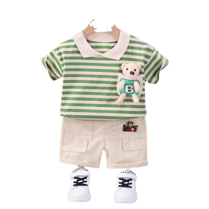 Summer Children Boys Clothing Kids Cartoon Strips T-Shirt Shorts 2Pcs/Set Toddler Sport Baby Cotton Tracksuits 1 2 3 4 5 Years