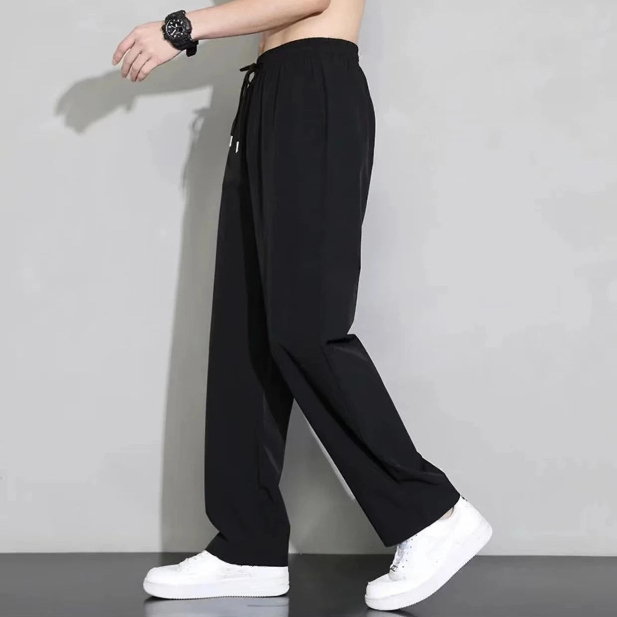 Summer Ice Silk Quick Dry Sweatpant Men's Joggers Pants Oversize Straight Pants Pocket Tracksuit Trousers Fitness Training Pants