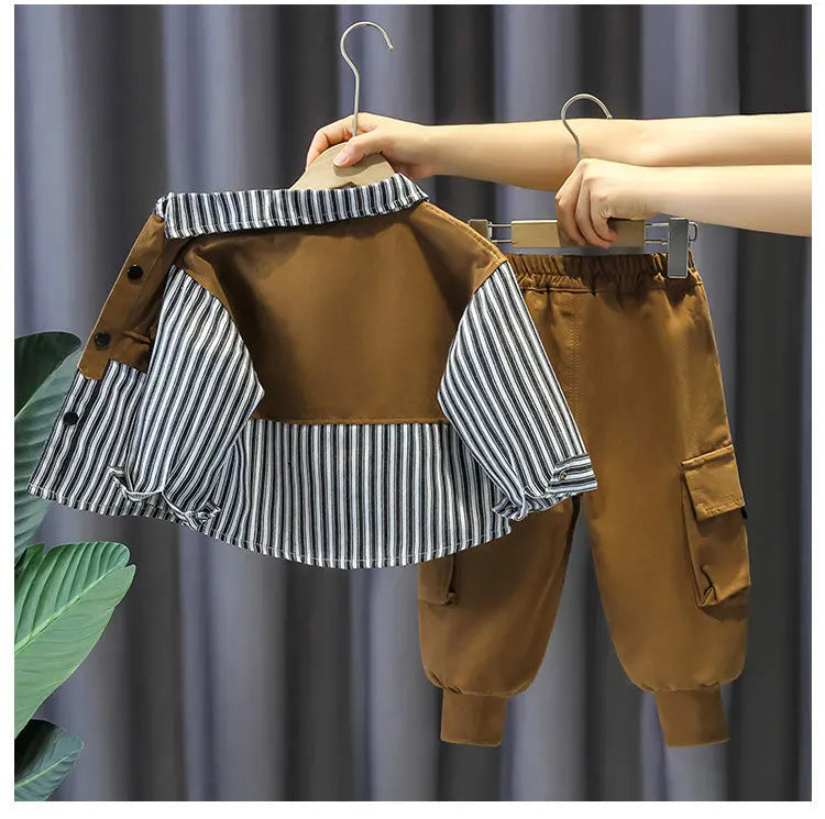 2024 New Autumn Children Baby Clothes Long Sleeve Striped Shirt+Pants Gentlemen Elegant Suit Kids Tracksuit For Boys Casual Sets