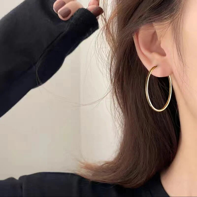 1Pairs/2Pcs 10 To 70mm Gold Silver Color Big Round Stainless Steel Earrings Trendy Jewelry For Women