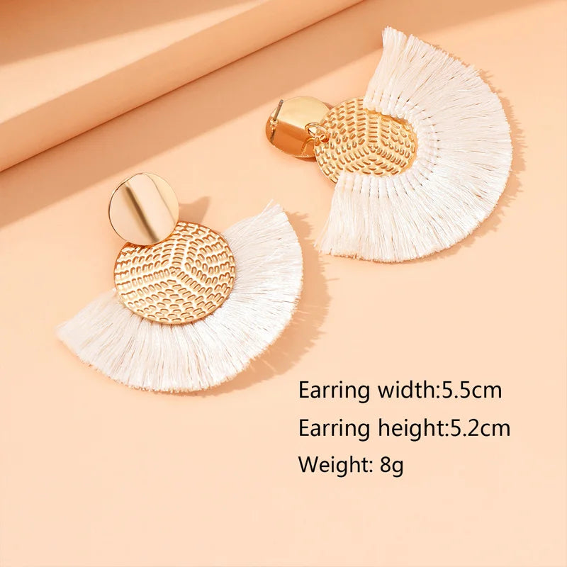 Fashion Bohemian Big Tassel Dangle White Fringe Female Earrings Drop Earrings for Women Statement Wedding Jewelry