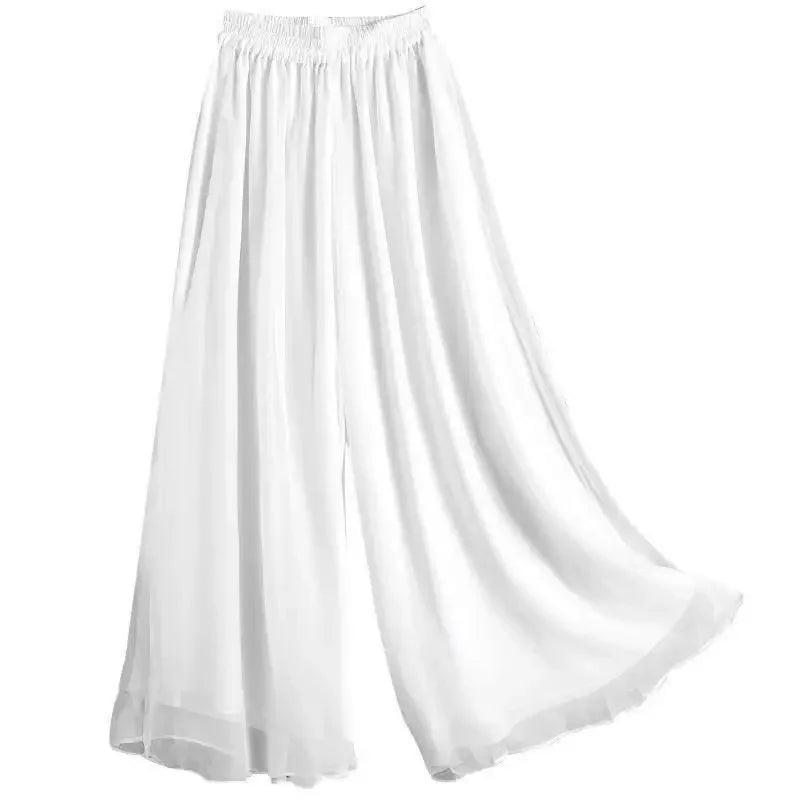 New Summer White Drape Chiffon Wide-Leg Pants Casual Chiffon Trousers Pants Women Clothing Loose High Waist Slim Skirt bd67