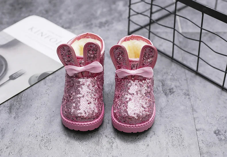 Girl Boot Winter Fashion Sequin Snow Boot Non-slip Warm kid Shoe Plush Cotton Shoe Kids Princess Ankle Boots