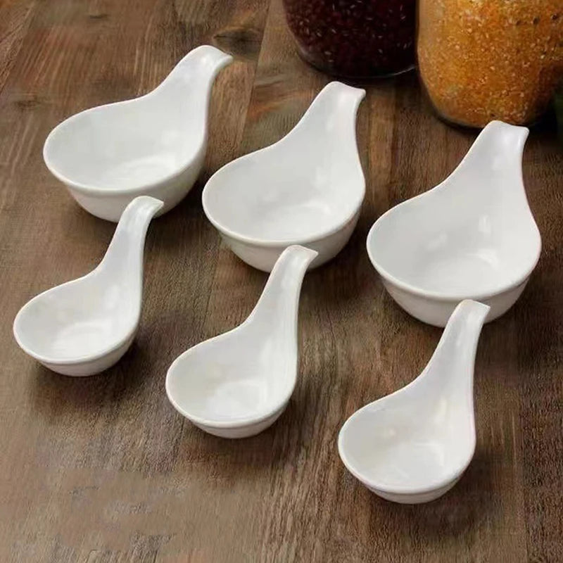 Creative Tableware White Ceramic Caviar Sauce Plate Short Handle Dessert Sushi Dishes Kitchen Tableware Accessories