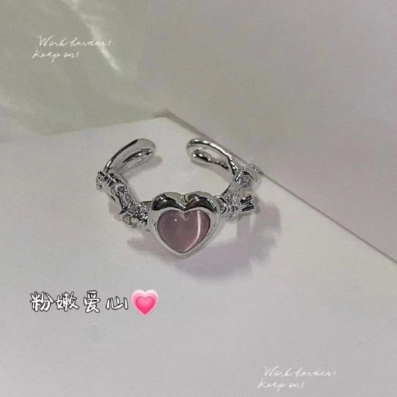 Fashion Heart Ring Cat Eye Peach Heart Adjustable Women Design Premium Rings Wedding Party Jewelry Gift