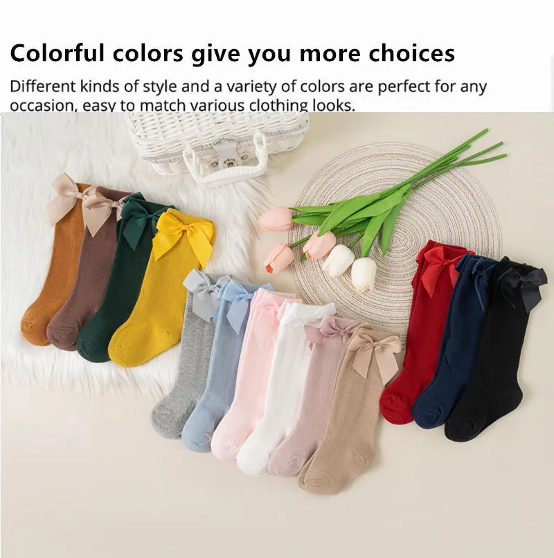 New Brand Baby Toddlers Socks Autumn Winter Children Girls Knee High Long Sock Cotton Big Bow Spanish Style Kids Floor Socks