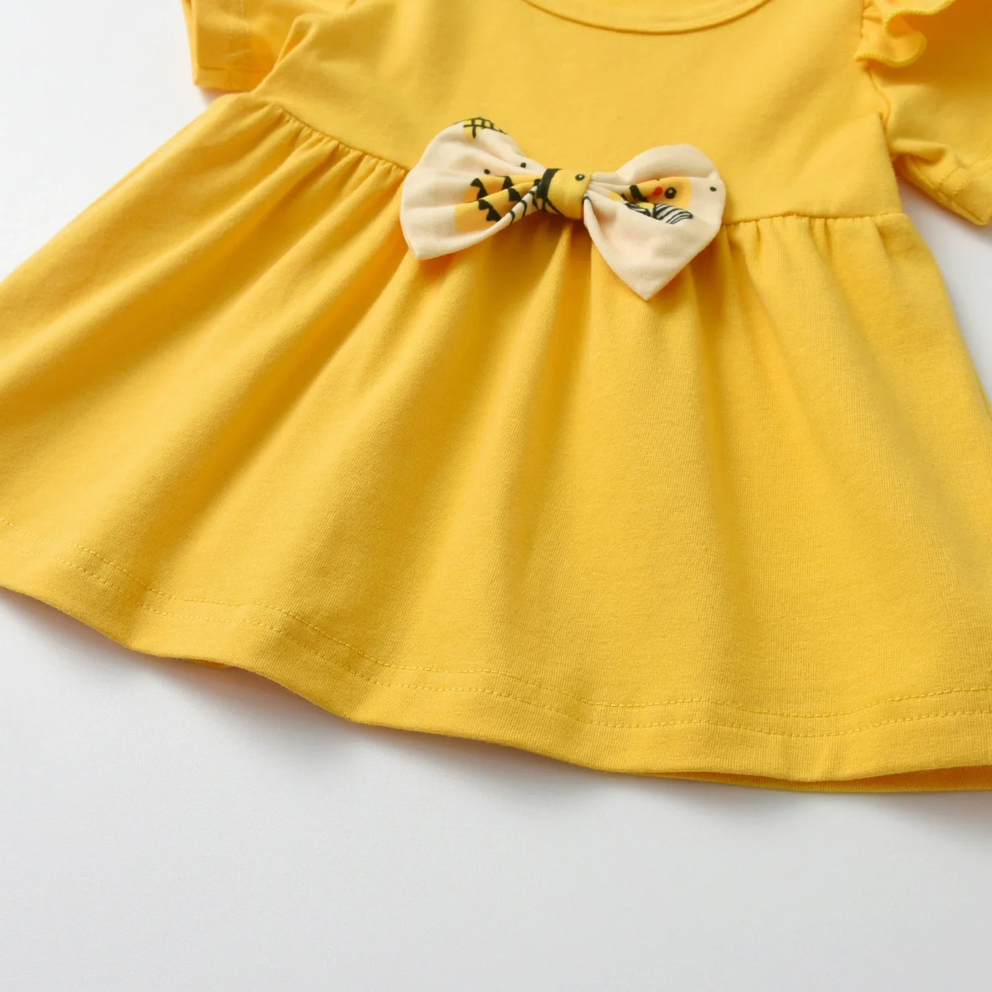 0-2Years Toddler Baby Girl Cute Bee Pattern Clothes Set Summer Short Sleeve T-shirt with Bow and Long Pants Headband 3pcs Outfit