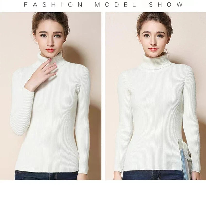 New Turtleneck Jumper Woman Knitted Blouses Fashion Ladies Sweaters Winter Thermal Striped Long Sleeve Autumn Warm Tops Bacis