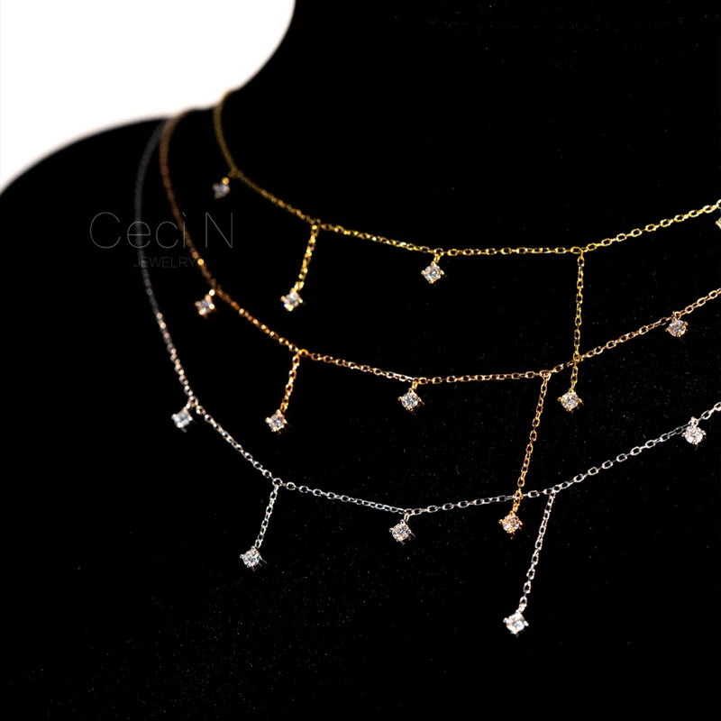 925 Sterling Silver Zircon Star Charms Necklace For Women Choker Elegant Luxury 18k Gold Plated O-Chain Necklace Wedding Jewelry