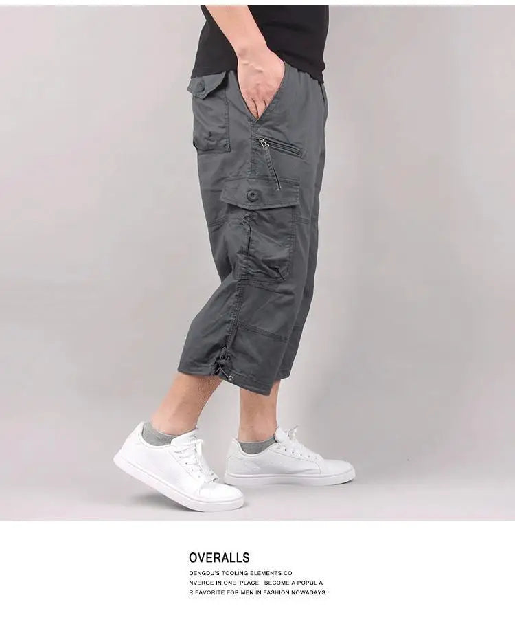 Men's Cargo Shorts Summer Loose Casual Pants Elastic Waist Large Size Outdoor Jogging Sweatpants Trend Multi Pockets