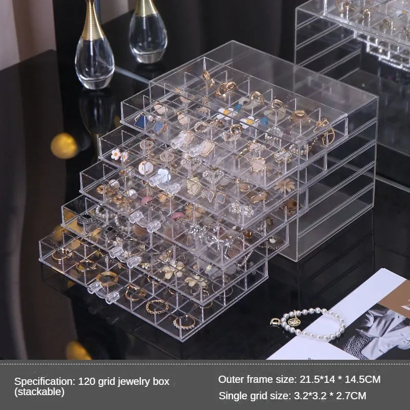 31/72/79/120 Grids Earring Earbuds Storage Boxes Acrylic Jewelry Organizer Stackable Nail Art Diamond Display Stand Drawer