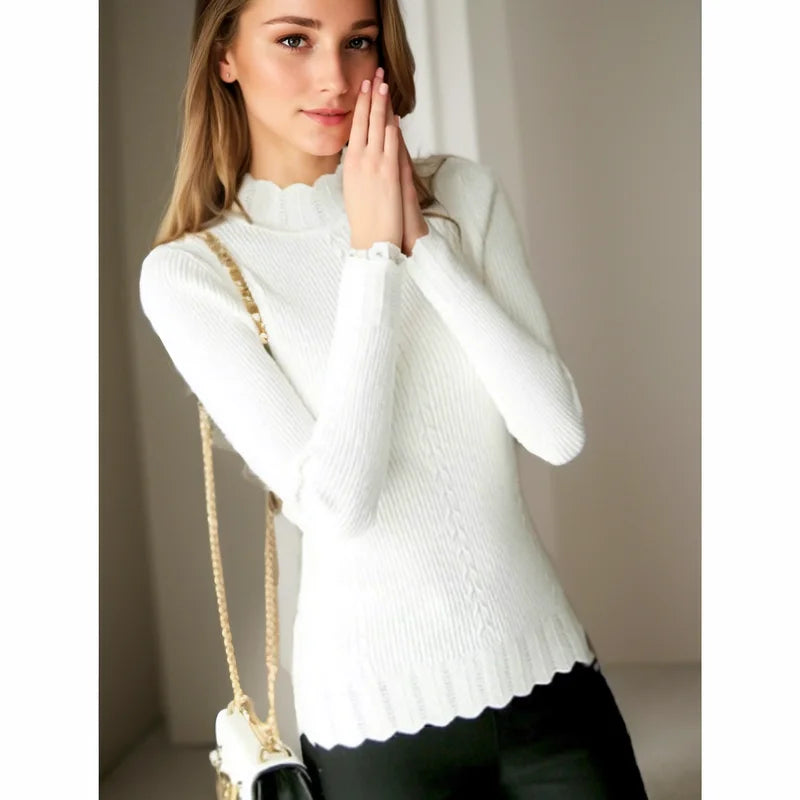 Autumn Korean Slim Fashion Women Knit Sweater High Elastic Turtleneck Bottoming Basic Pullovers Winter Sexy Sweater Women 7570