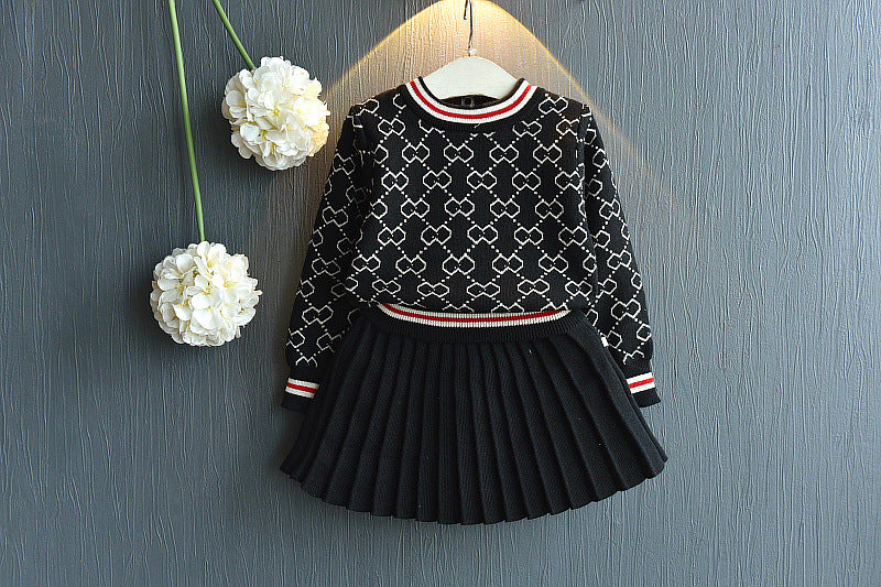 2023 Girls Winter Clothes Set Long Sleeve Sweater Shirt and Skirt 2 Pcs Clothing Suit Spring Outfits for Kids Girl's Clothes