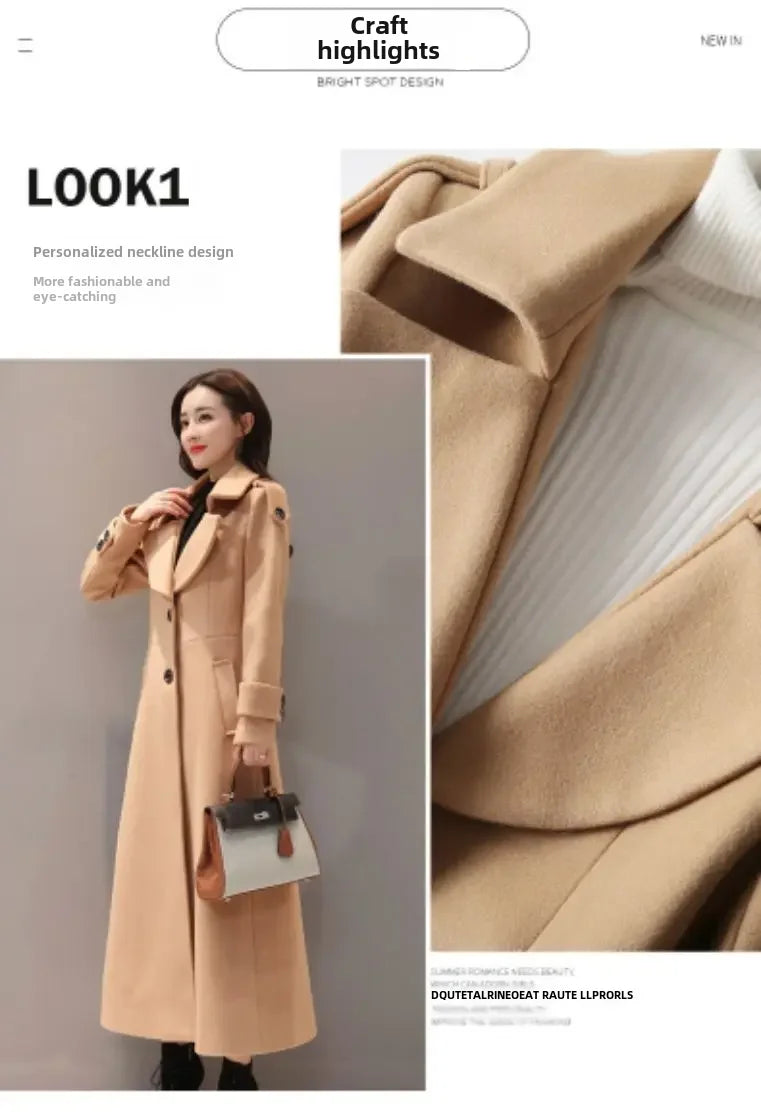 2024 Autumn Winter New Korean-style Slimming Woolen Coat Women's Thickened Jacket Long Overcoat Slim Fit For Chilly Weather