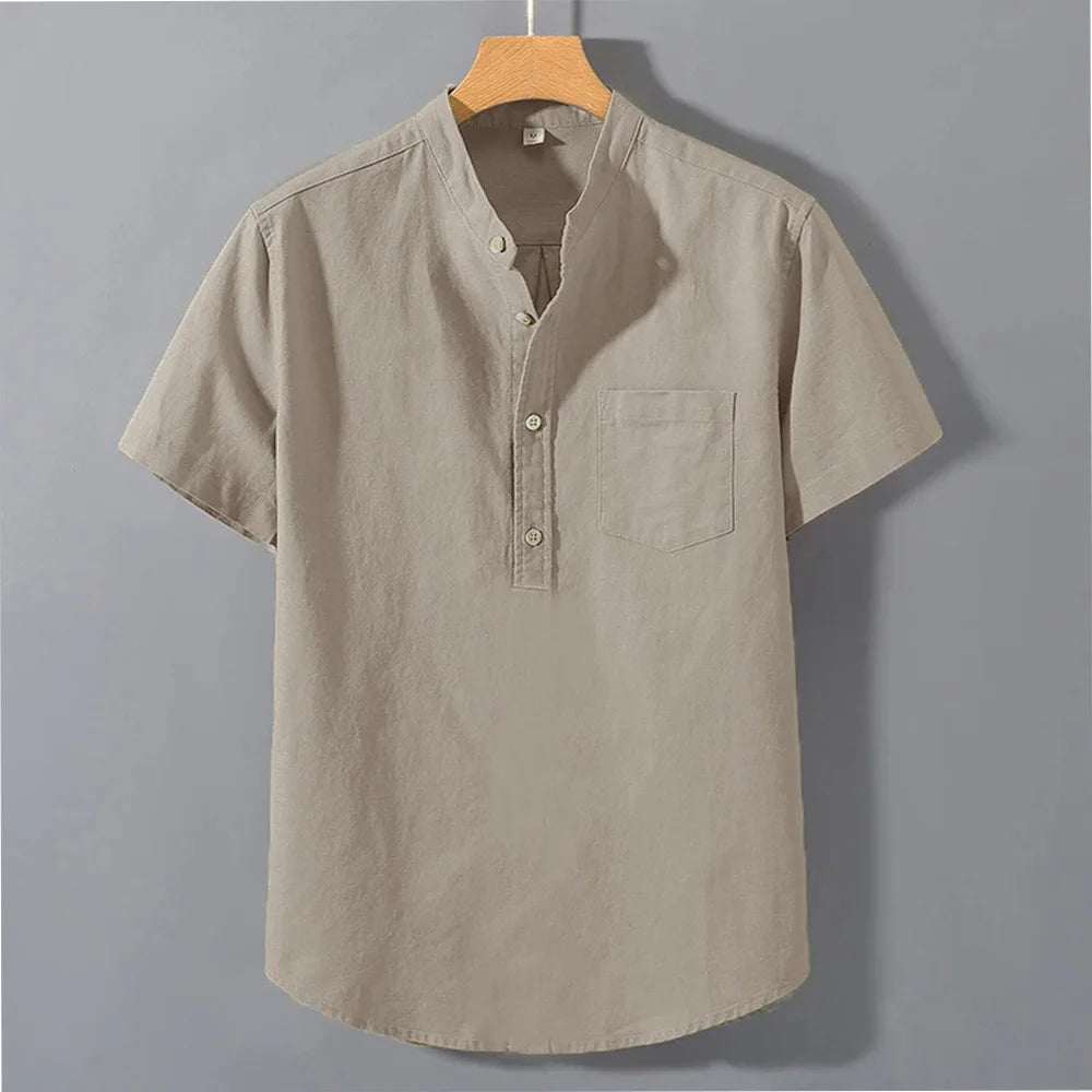 Men's Summer Short Sleeve Solid Color T-shirt Pocket Design Button Shirts Daily High Street Wear Simple Comfortable Style