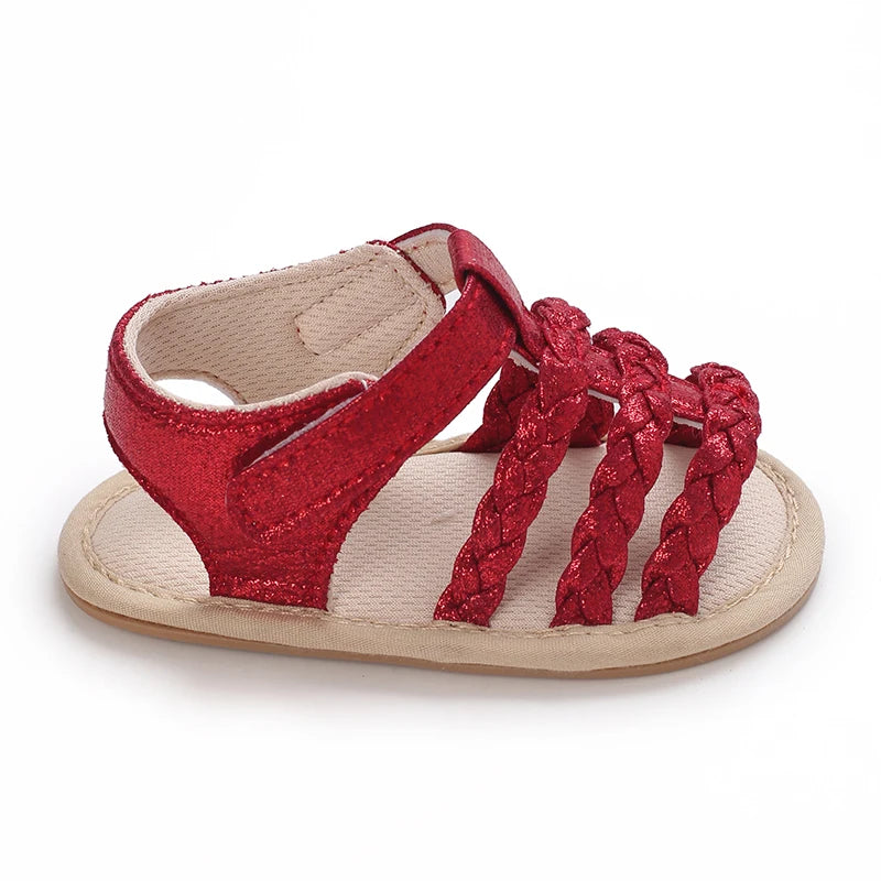 Summer baby girl sandals red festive and cute flower baby shoes soft rubber soles comfortable and casual baby walking shoes