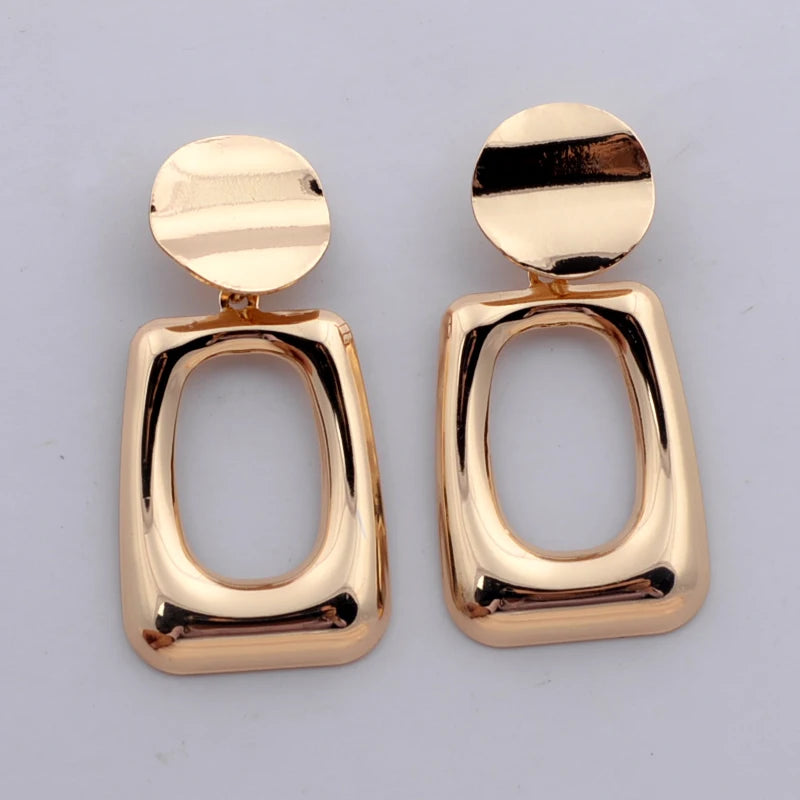 European Fashion Round Hollow Out Square Oval Drop Earrings for Women Wedding Party Classic Jewelry Geometry Metal Earrings