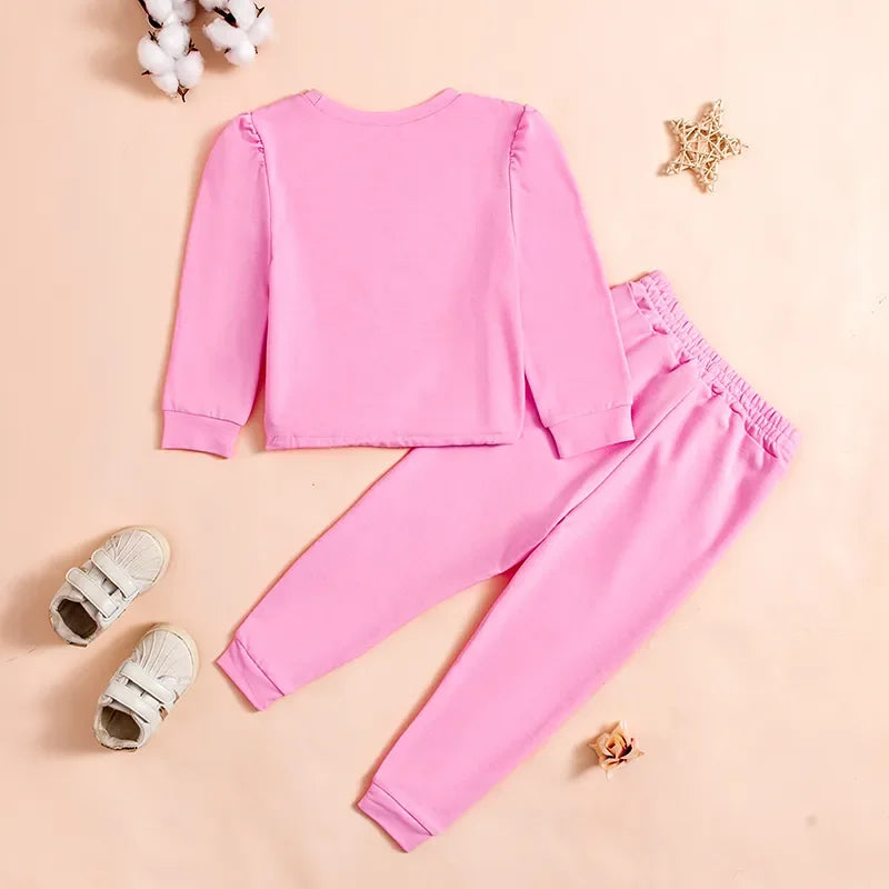 2024 Spring New Girls Fashion O Neck Long Sleeve Pullover Top + Pants 2 Pieces Set Casual Kids Clothes