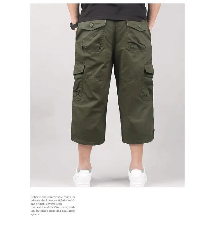 Men's Cargo Shorts Summer Loose Casual Pants Elastic Waist Large Size Outdoor Jogging Sweatpants Trend Multi Pockets