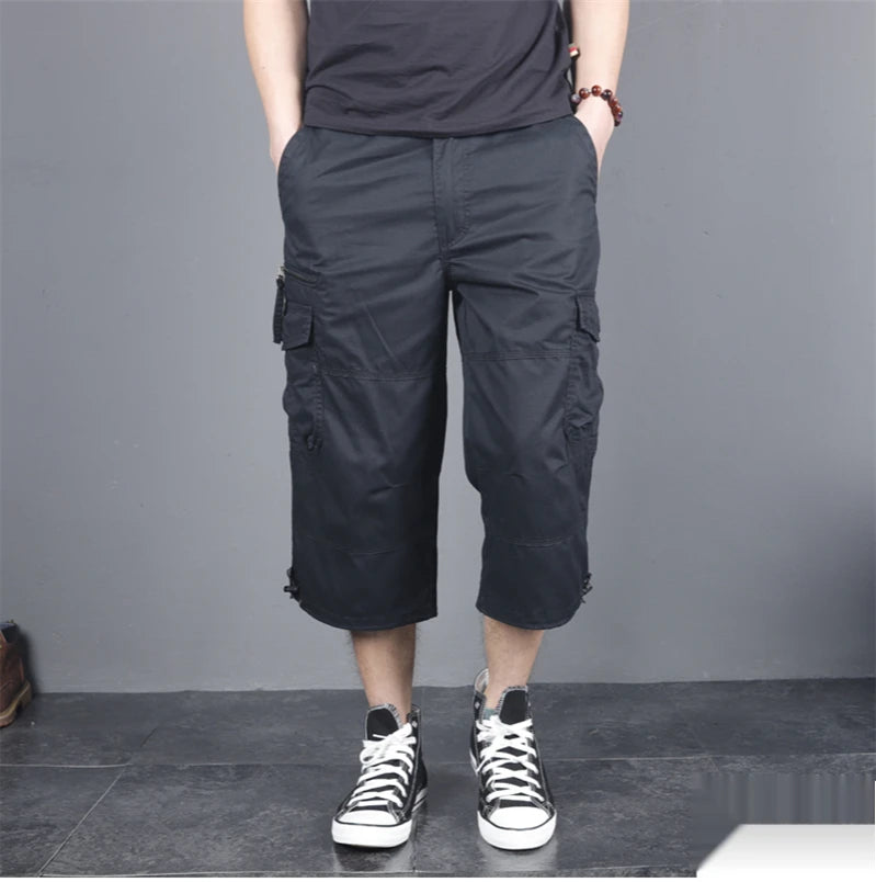 Long Length Cargo Shorts Men Summer Multi-Pocket Casual Cotton Elastic Capri Pants Men Military Tactical Short Hot Breeches 5XL