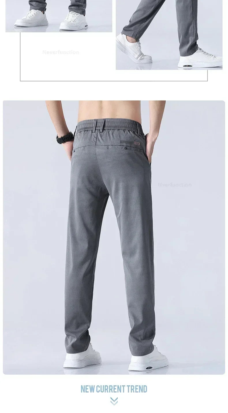 Summer New Ultra-thin Lyocell Casual Pants for Men Soft Straight Slim Stretch Fashion Casual Long Pants Classic Style Male