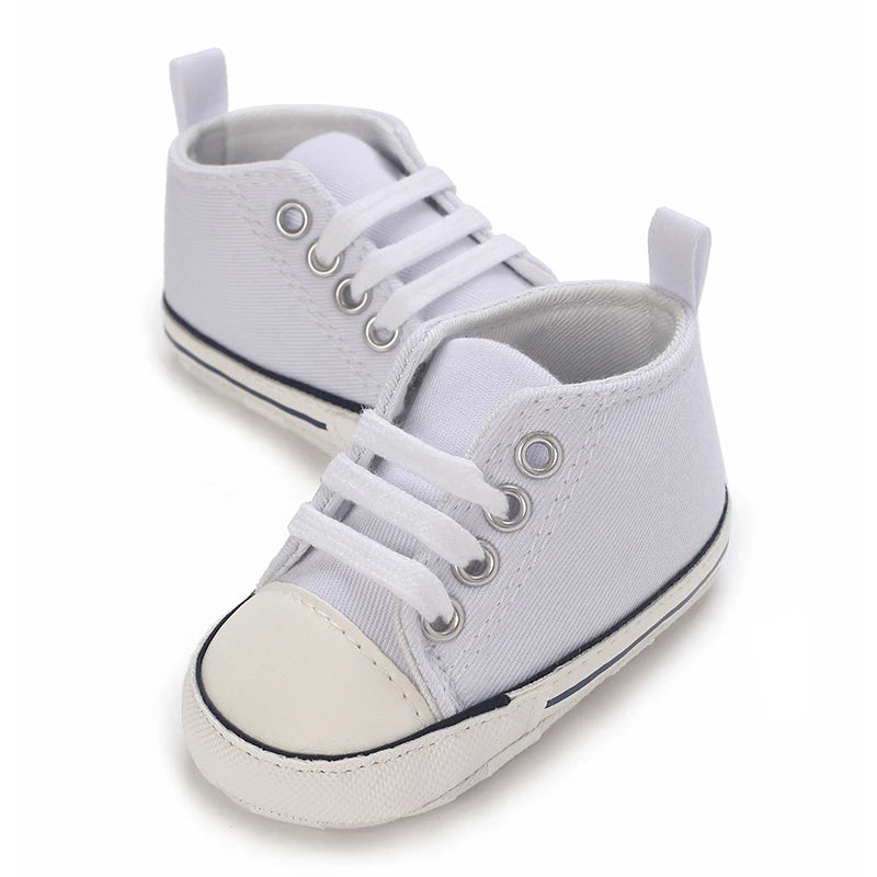 Spring and Autumn Baby Shoes Fashion Classic White PU High Top Sports Shoes Soft Sole Comfortable Casual Walking Shoes