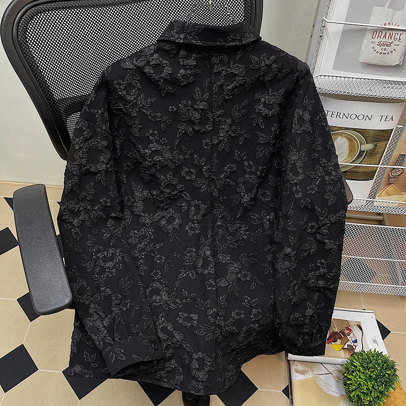 Shirts Men Floral Japanese Style Fashion Loose Pleated Long Sleeve Vibe All-match High Street Youthful Cool Designed Vintage