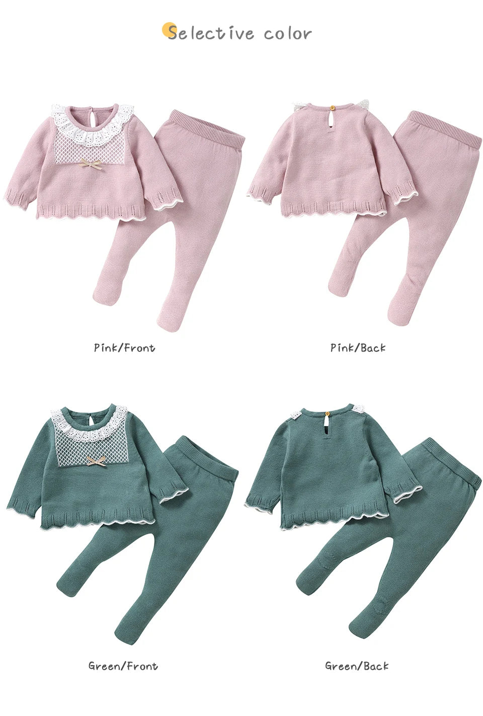 2pcs New Born Infant Clothes Spring Autumn Winter Toddler Kids Girls Crew Neck Long Sleeve Sweaters Tops+Pants Outfits 0-9M Wear