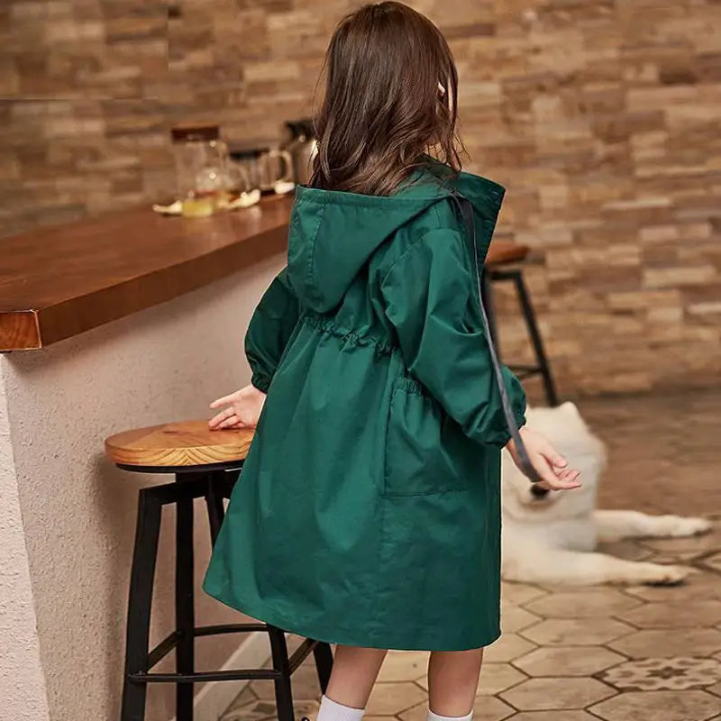 Baby Girl Windbreaker Outerwear Kids Spring Autumn Clothes Long Trench Coat Children Hooded Fashion  Jacket Teens Outer Clothing