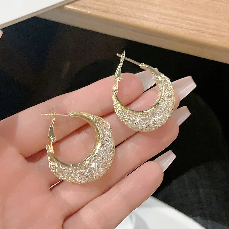 Exquisite and Luxury Mesh Crystal Women's Earrings with Fashionable and Unique Design, Elegant Jewelry, Party Gifts and Jewelry