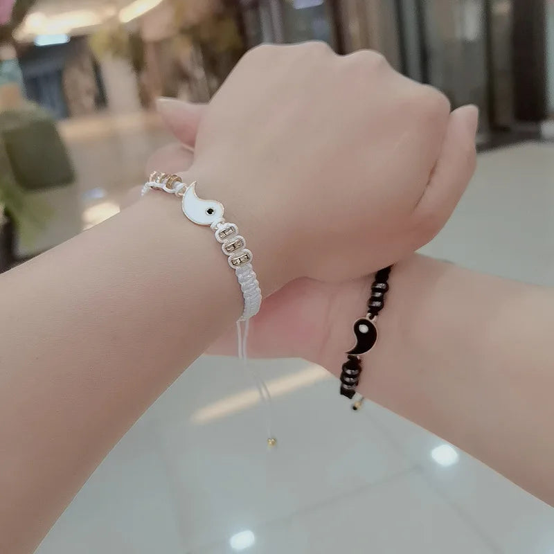 Fashion Couple Bracelets Tai Chi Yin Yang Hand-Woven Stitching Alloy Pendant Adjustable Rope Bracelets For Women Party Jewelry