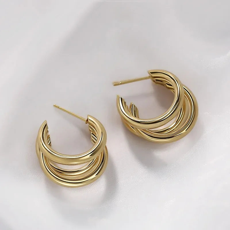 Vintage Stainless Steel Round Circle Hoop Earrings for Women Fashion Geometric C-shaped Drop Earring Party Wedding Jewelry Gifts