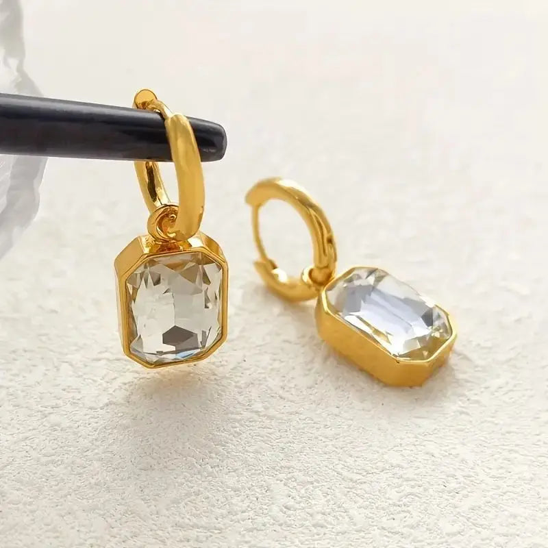 Trendy Square Stainless Steel Zirconia Earrings For Women Girls Gold Color Metal Crystal Earring Party Birthday Daily Jewelry