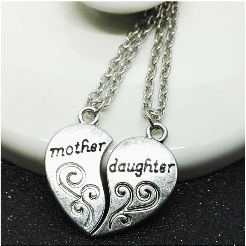 2pcs Antique Silver-plated Necklace Fashionable Mother Beautiful Daughter Combination For Love Parent Child Style Jewelry