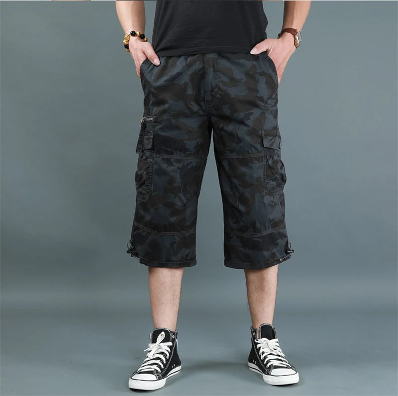 Long Length Cargo Shorts Men Summer Multi-Pocket Casual Cotton Elastic Capri Pants Men Military Tactical Short Hot Breeches 5XL