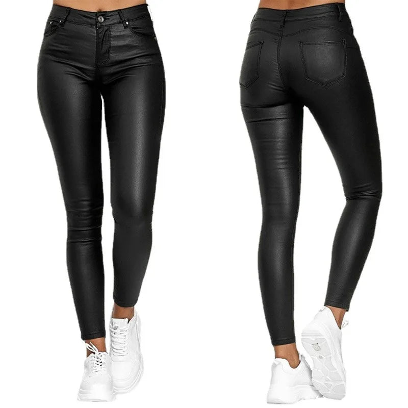 2024 Spring Autumn New Women's Clothing High Waist Pure Color Leather PU Leather Pants