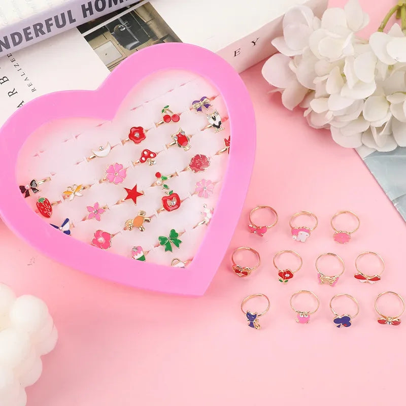 Kids Cute Cartoon Love Sweet Rings Design Flower Animal Fashion Jewelry Accessories Girl Child Retro Gifts Finger Rings