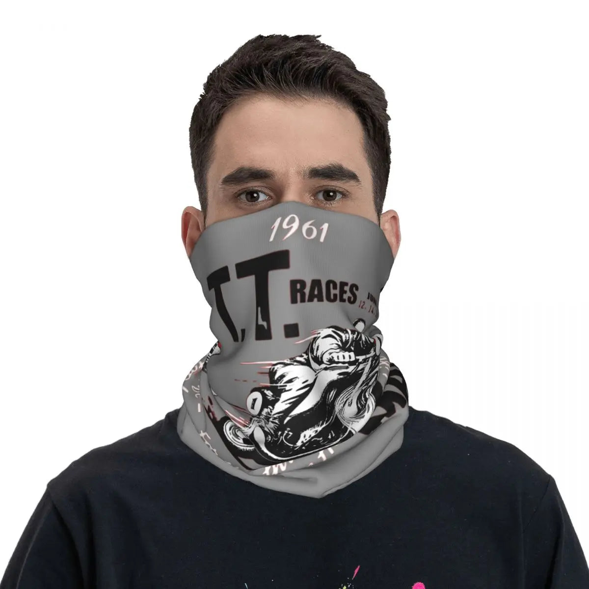 Isle Of Man TT 1961 Motorbike Bandana Neck Cover Printed Motorcycle Racing Balaclavas Wrap Scarf Headband Running Adult Washable