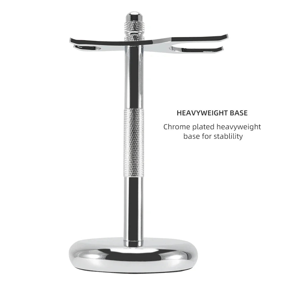 Razor Holder Brush Stand Stainless Steel Handle Shaving Quality Holder Razor Brush Set for Men Shave Tool Non-slip Base