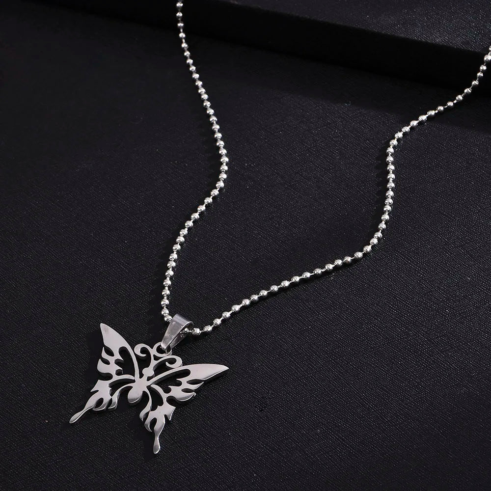 Hot Selling European and American Temperament Jewelry Men and Women Necklace Stainless Steel Butterfly Pendant Necklace