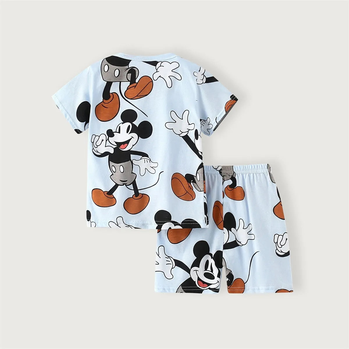 2024 Summer New Disney Mickey Boys Tracksuit Short Sleeved Suit Cartoon Fashion Casual Kids Clothing T-shirt + Shorts Outfits