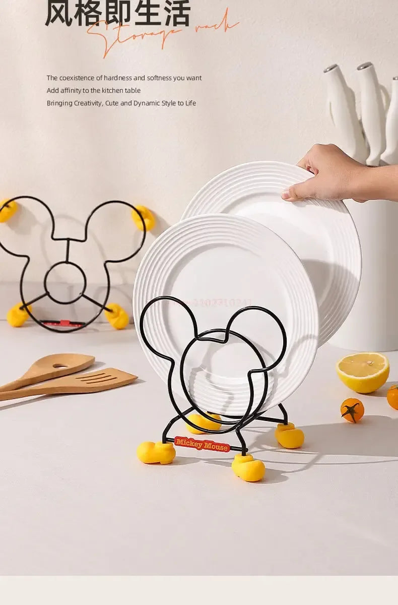 Disney Mickey Mouse Kitchen Organizer Pot Lid Rack Stainless Steel Spoon Holder Pot Lid Shelf Cover Stand Cooking Dish Rack Pan