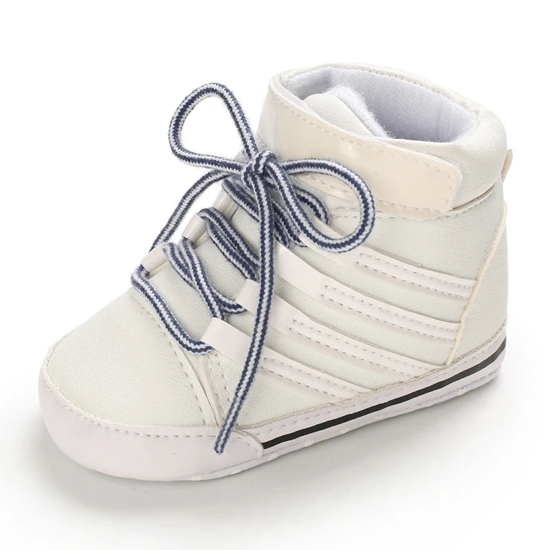 Spring and Autumn Baby Shoes Fashion Classic White PU High Top Sports Shoes Soft Sole Comfortable Casual Walking Shoes