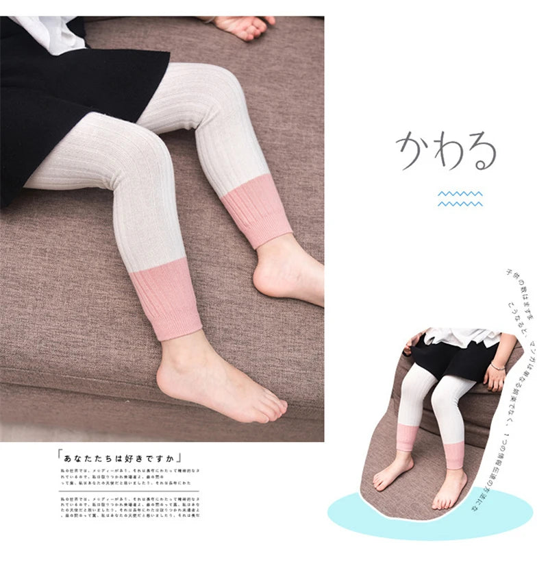 1-8T Girls Leggings Patchwork Pants Baby Girl Colorful Trousers Autumn Winter Cotton Knit Leggings Cute Casual Pants