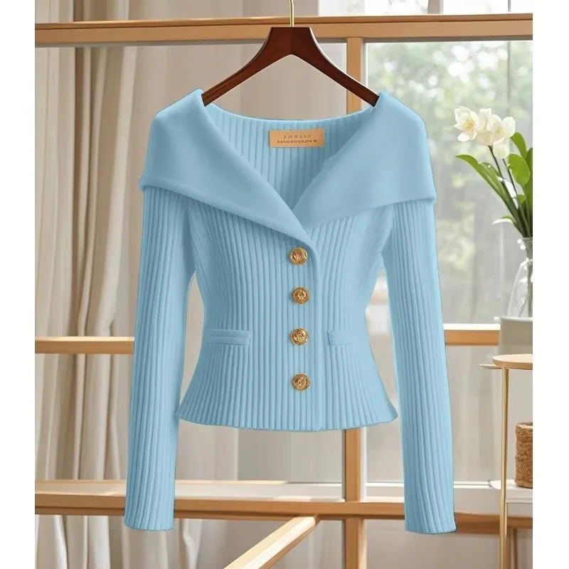 2025 Spring Autumn New Women Short Cardigan Sweater High Quality Chic Long Sleeve Casual Knitwear Female Bottoming Shirts Tops