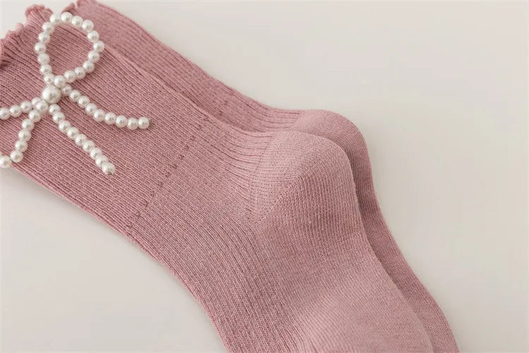 Spring and Autumn Children Cute Sweet Princess Fashion Bow Comfortable Breathable Calf Socks for Girls