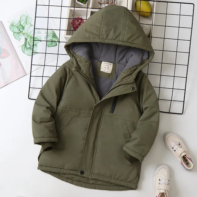 OLEKID Autumn Winter Children Jacket For Boys Hooded Plus Velvet Thicken Warm Teenage Boy Outerwear Coat 4-14 Year Kids Parka